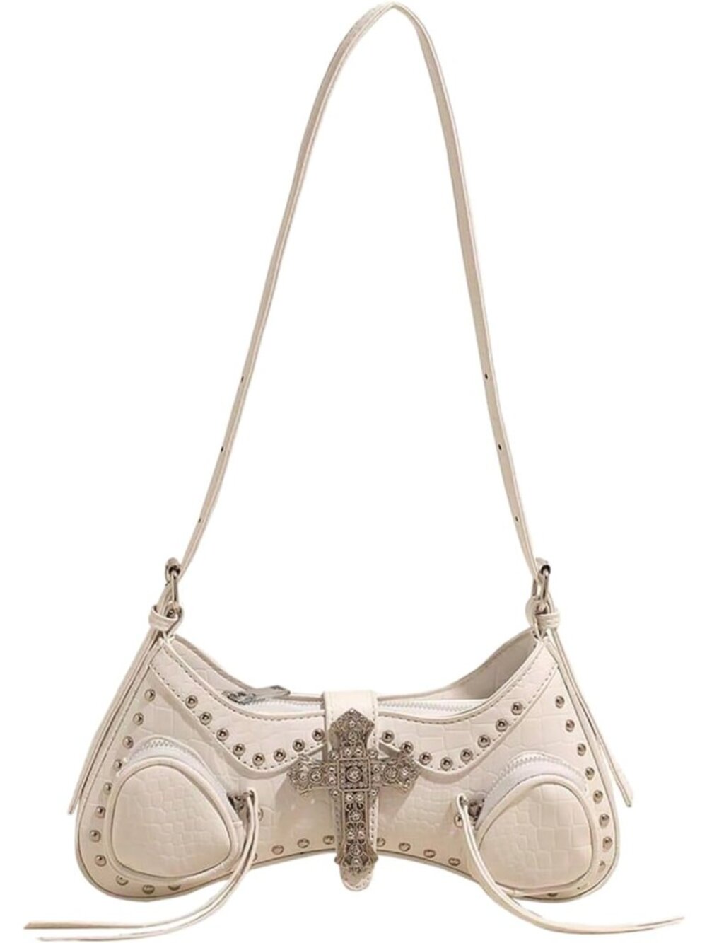Women's Y2k Studded Cross Shoulder Handbags Punk Top Handle Portable Underarm Ba
